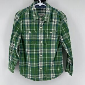 Tucker Tate Boys Plaid Long Sleeve Button Up Shirt Green Blue White Size 4